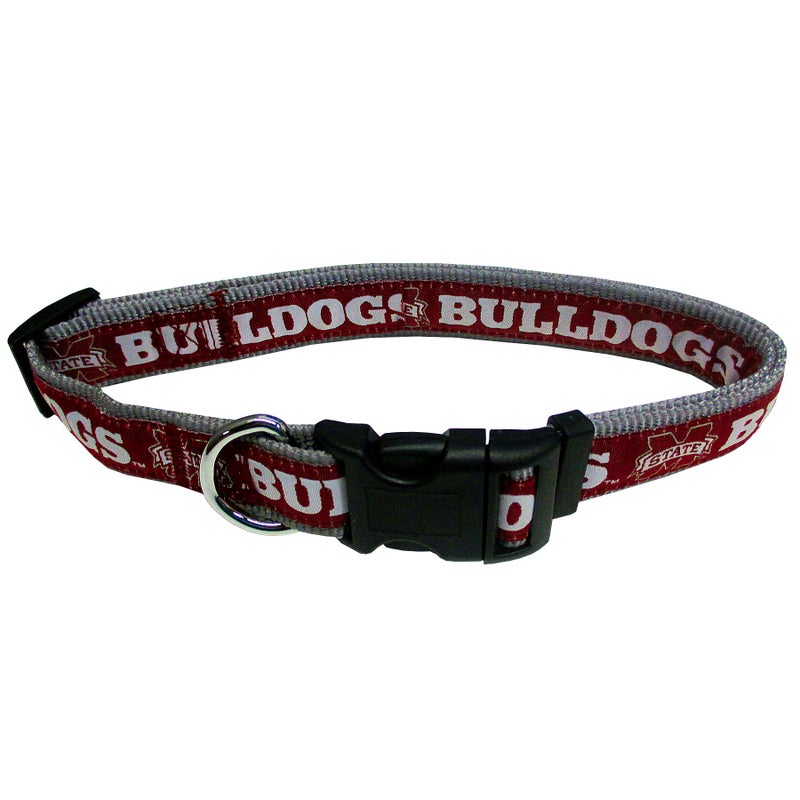 Pets First Collegiate PET Collar NEW VERSION Mississippi State Bulldogs Dog Collar, Size Large. Best Sports Team Color for Dogs & Cats. A Shiny & Colorful Dog & Cat Collar Licensed by The NCAA - Image 1